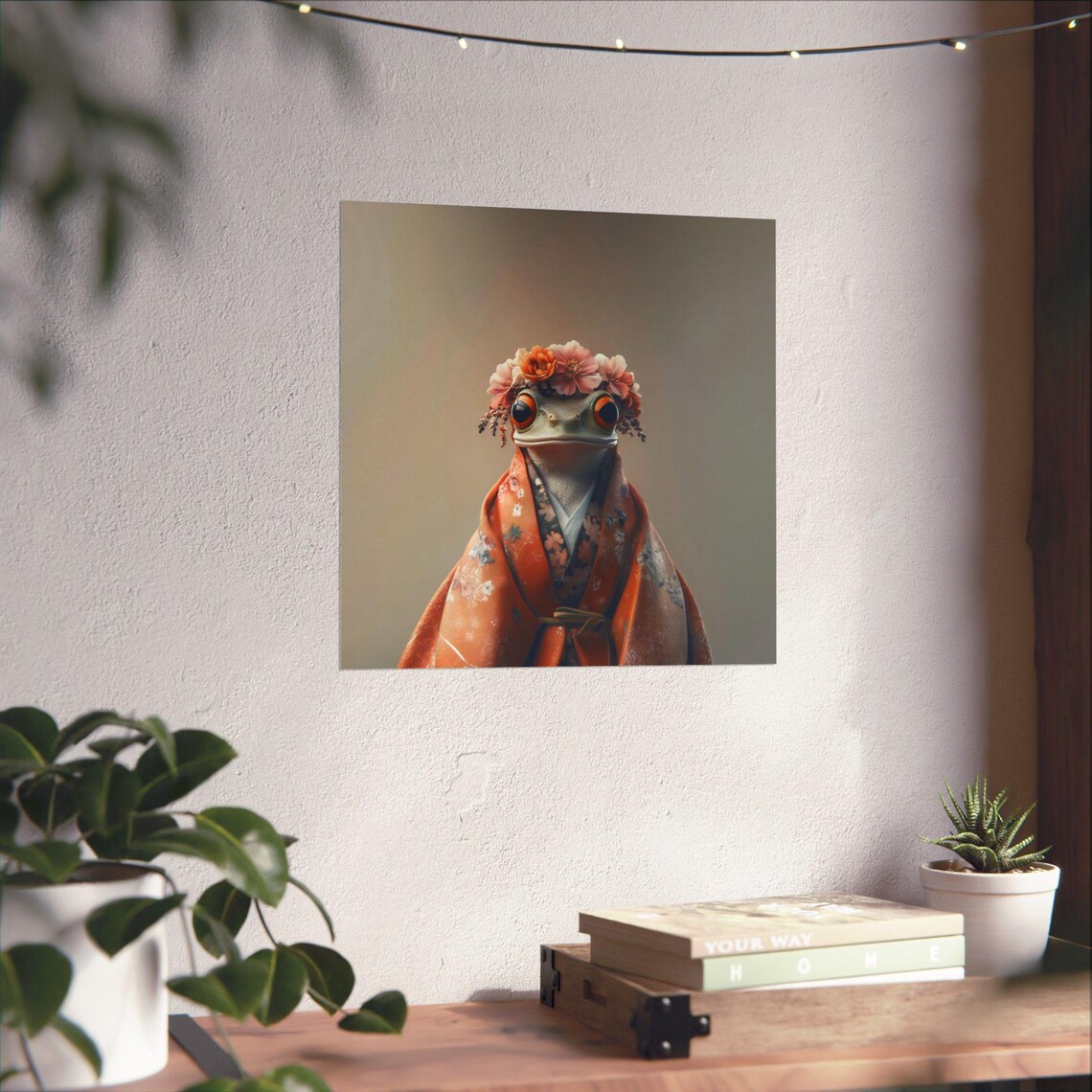 Tree Frog In Floral Crown And Kimono Robe Maximalist Portrait Poster