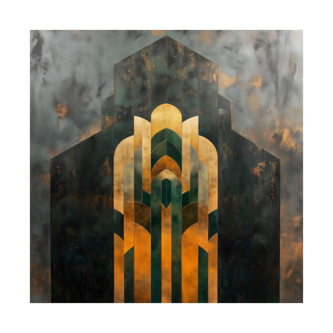 Gold Chevron Arch On Smoky Green Geometric Art Deco Square Poster - Image 3