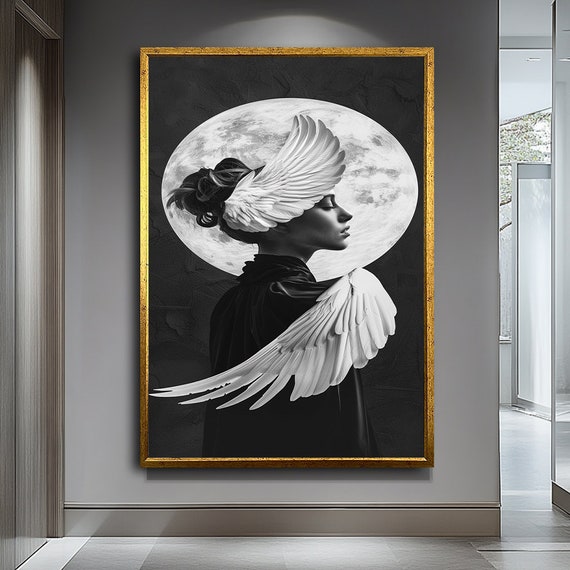 Woman And Moon Art Mystical Print Of Woman Under Moonlight Modern Wall Decor
