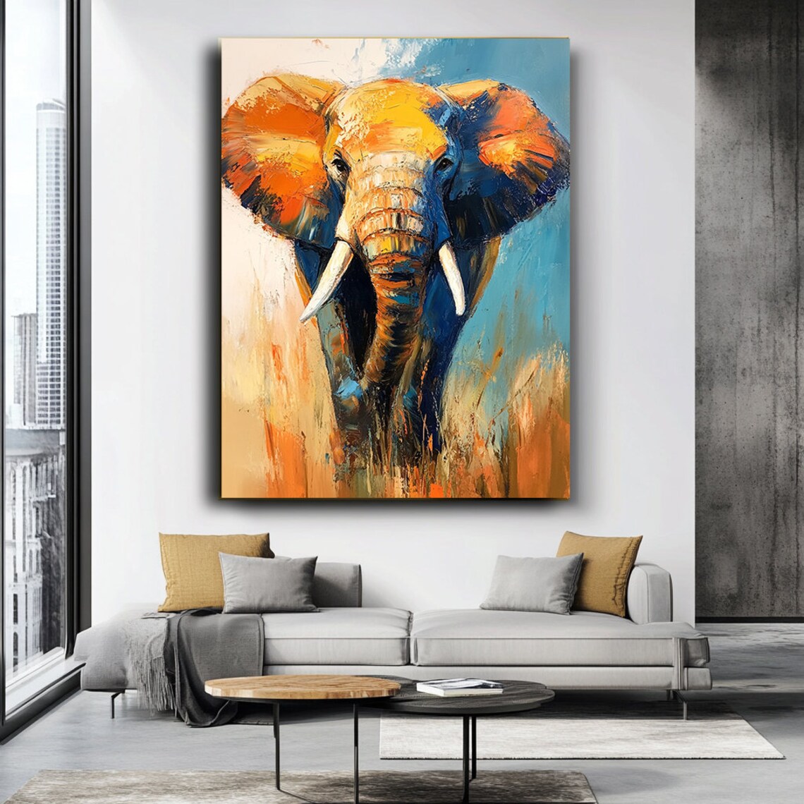Majestic African Elephant Colorful Abstract Wildlife Front Facing Art Poster - Image 4