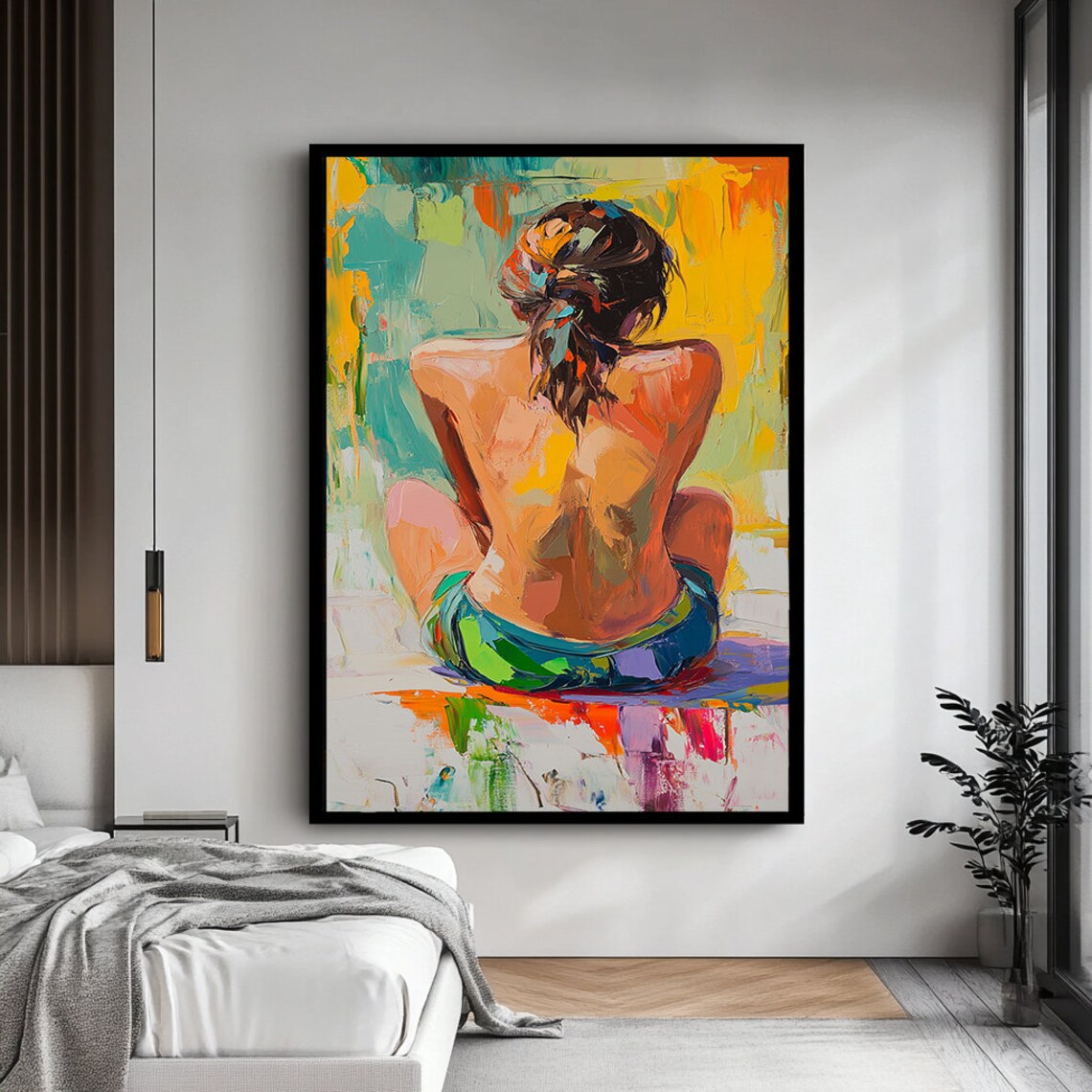 Colorful Back View Woman Sitting In Sun Abstract Vibrant Painting Art Poster - Image 4