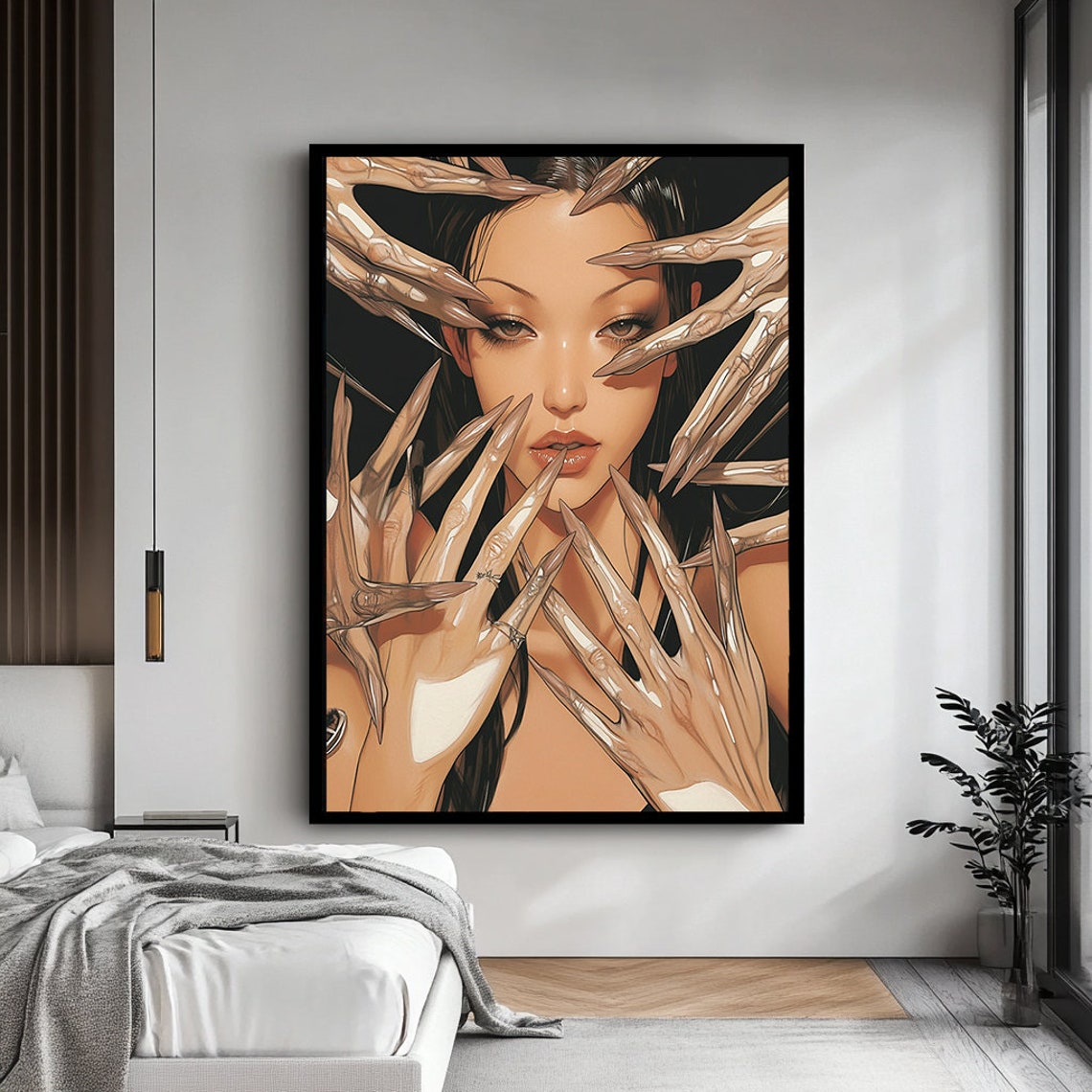Beautiful Woman With Multiple Hands Art Print Unique Surrealist Artwork For Bold Home Decor - Image 3
