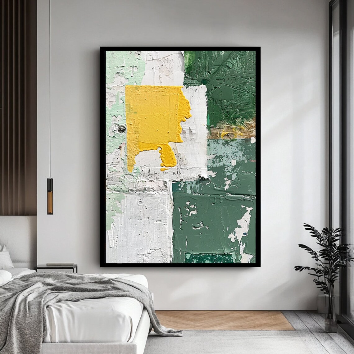 Green White Yellow Abstract Textured Modern Minimalist Art Poster - Image 4