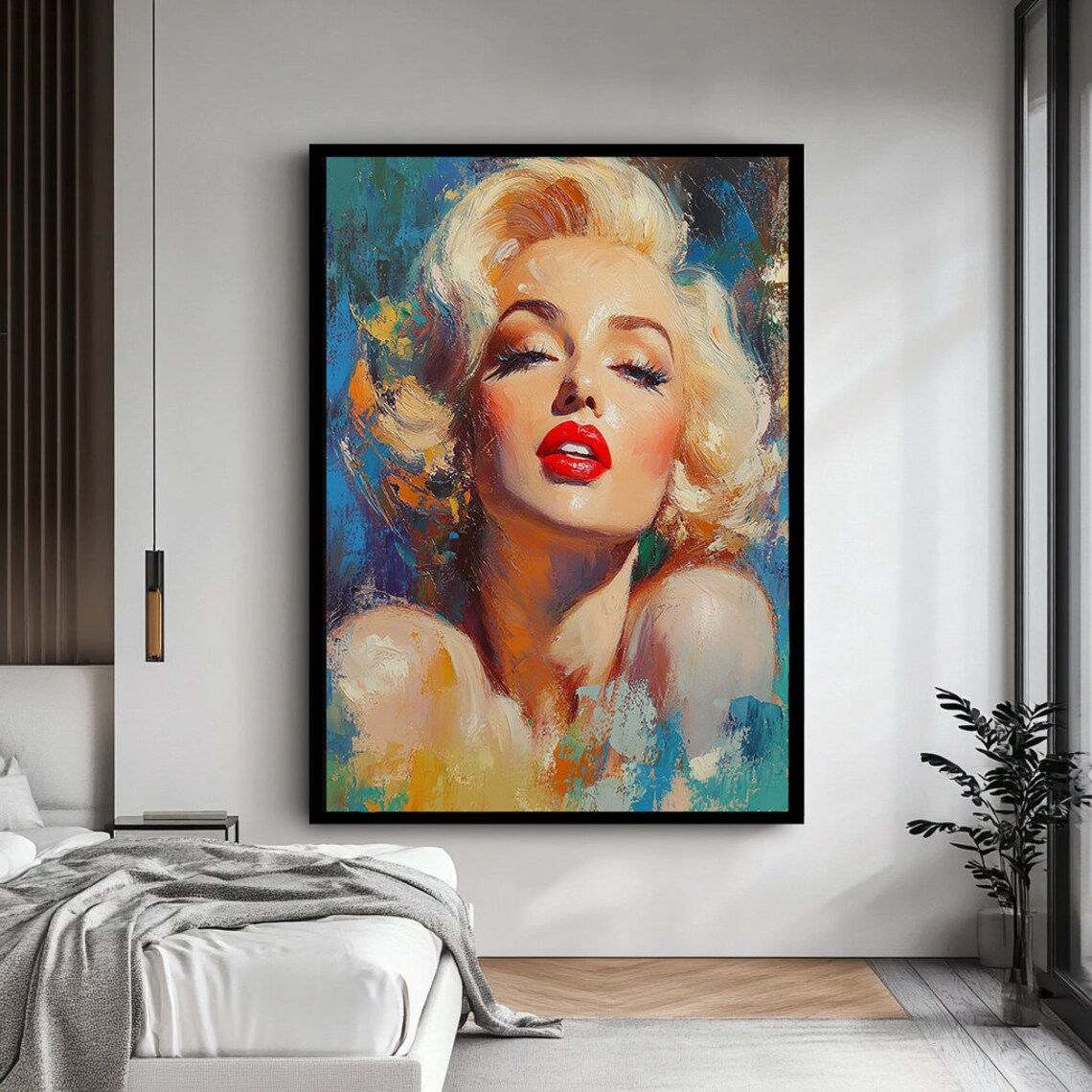 Glamorous Blonde Woman With Red Lips Colorful Impasto Portrait Poster - Image 4