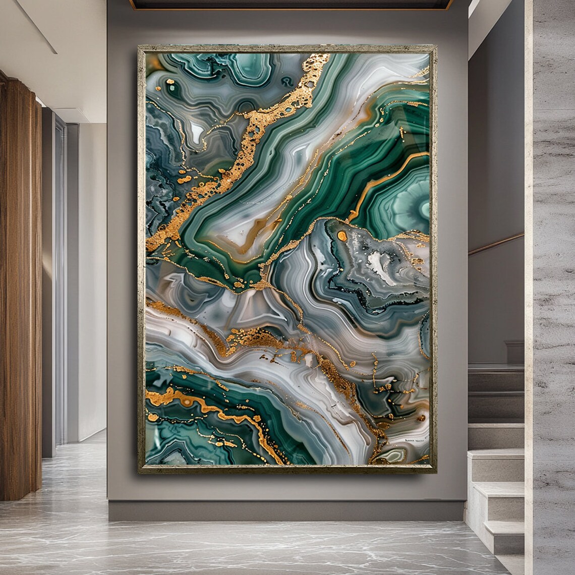 Emerald Green Marble Gold Vein Luxury Abstract Marble Art Poster - Image 2