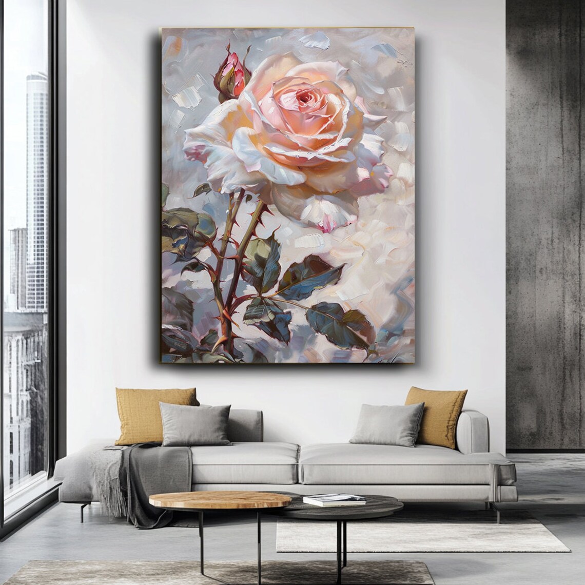 Blush Pink Rose Oil Painting Delicate Floral Close-Up Poster - Image 3
