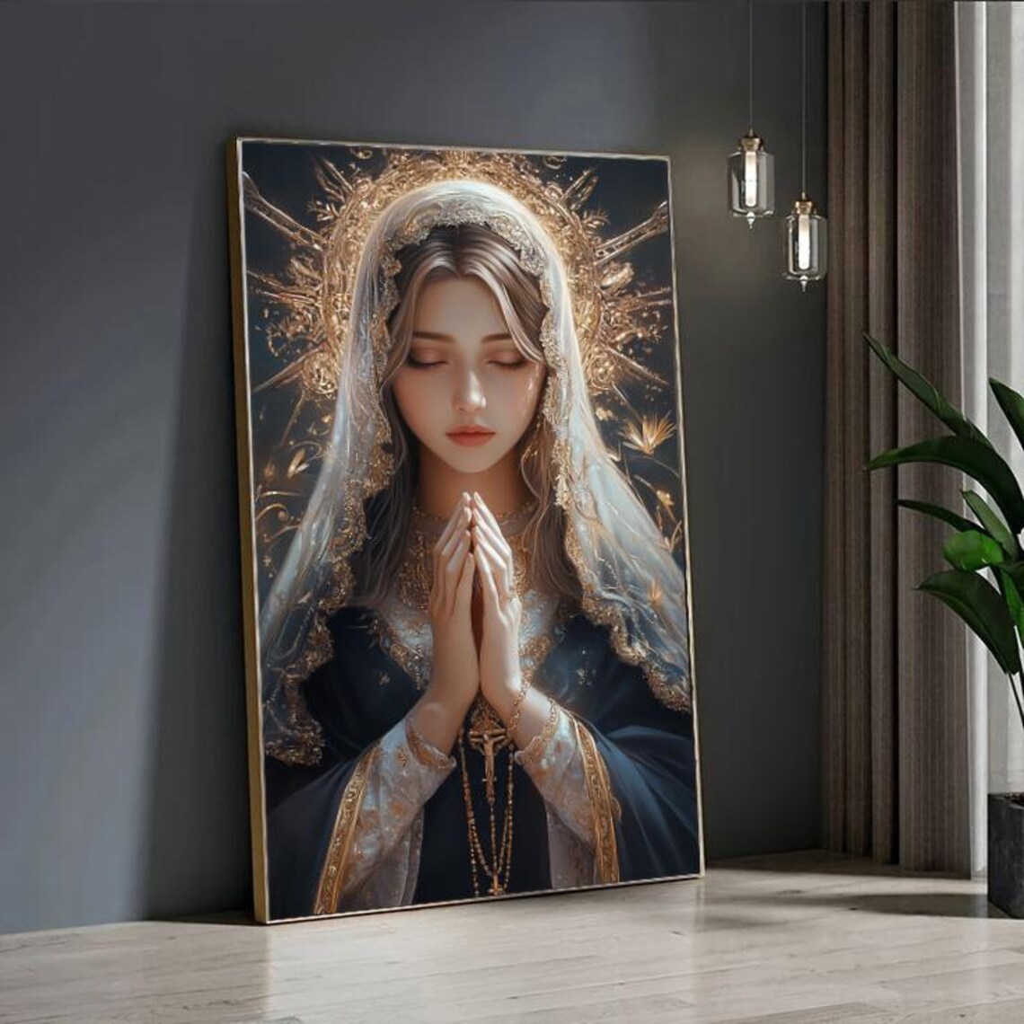 Virgin Mary Print, Elegant Religious Wall Art