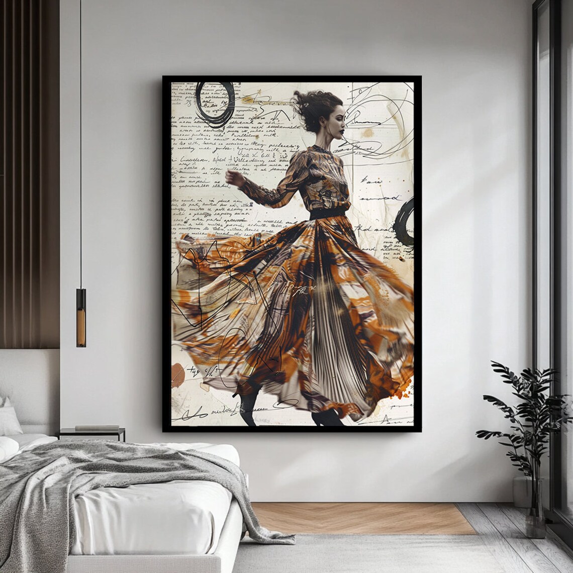 Dancer Flowing Dress Handwritten Letter Background Artistic Poster - Image 4