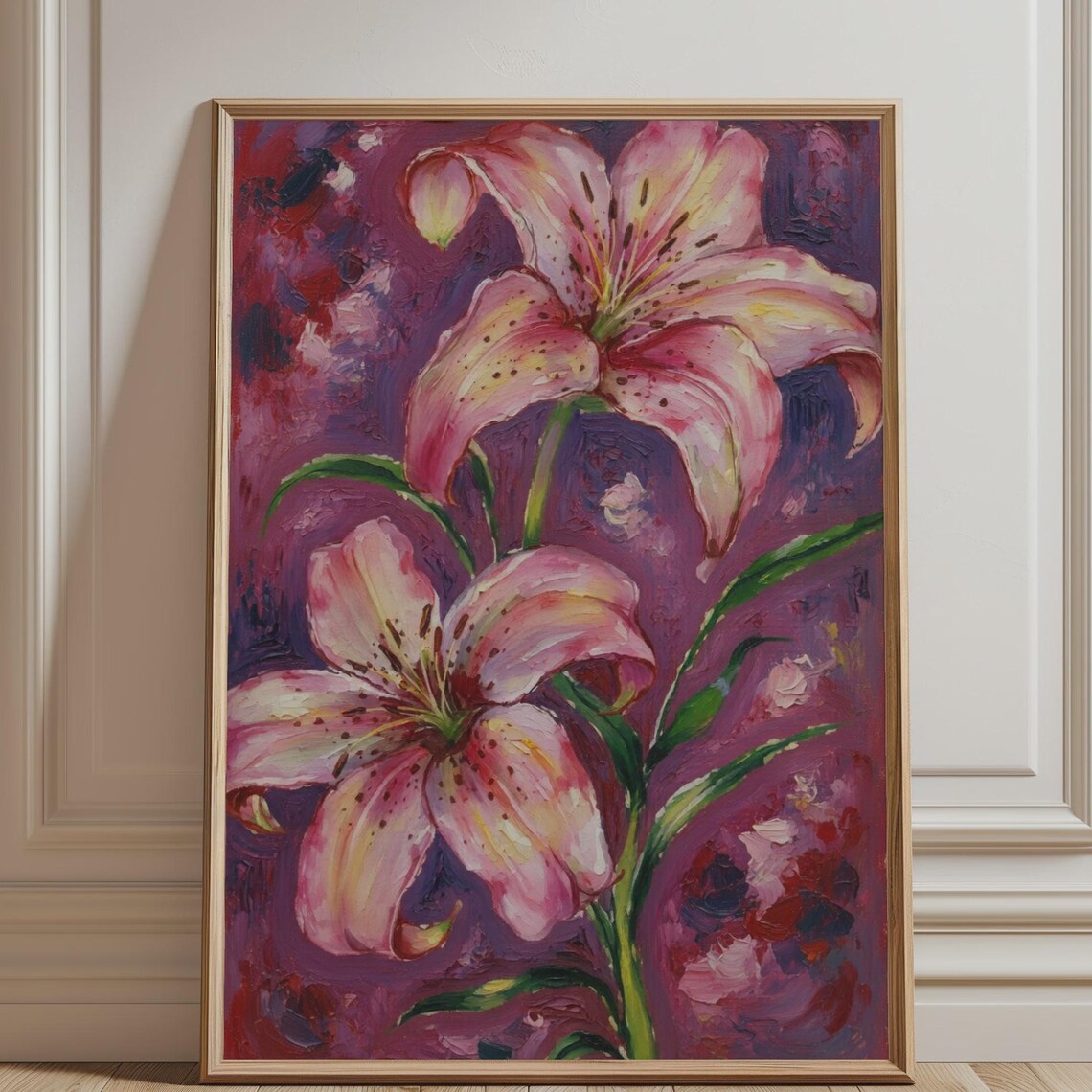 Pink Lily Flower Vintage Botanical Poster Print