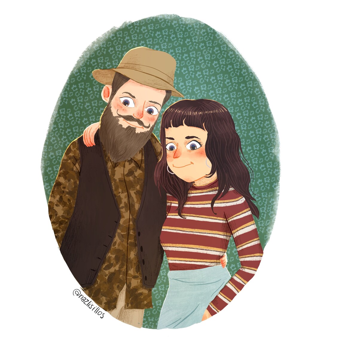 Custom Couple Portrait, Personalized Christmas Gift Art Print