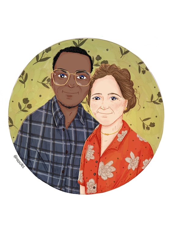 Custom Couple Portrait Drawing Art Print, Personalized Gift