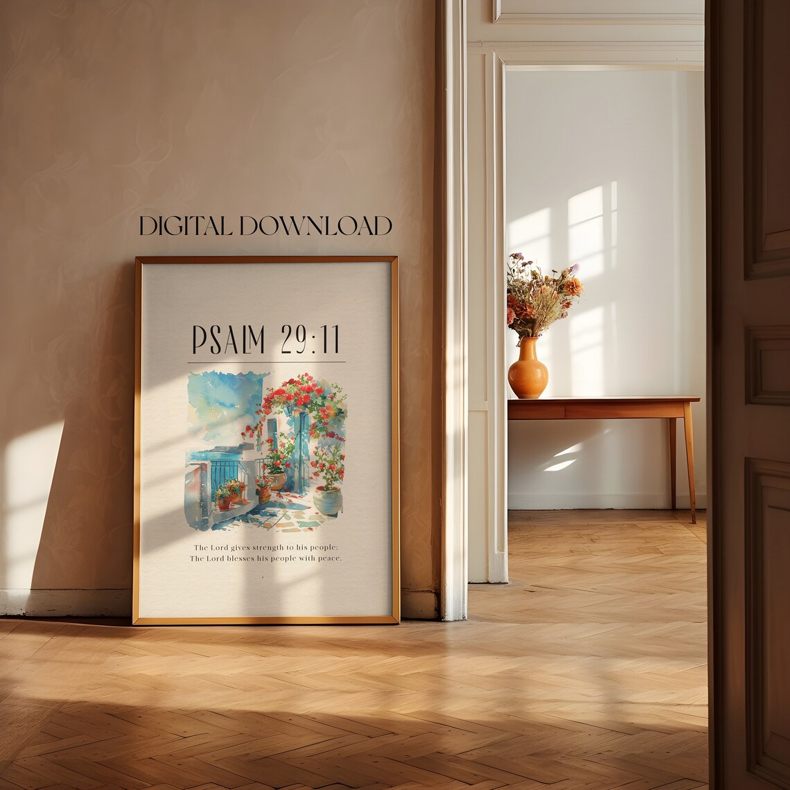 Psalm 29:11 The Lord Blesses His People With Peace Mediterranean Watercolor Poster - Image 2