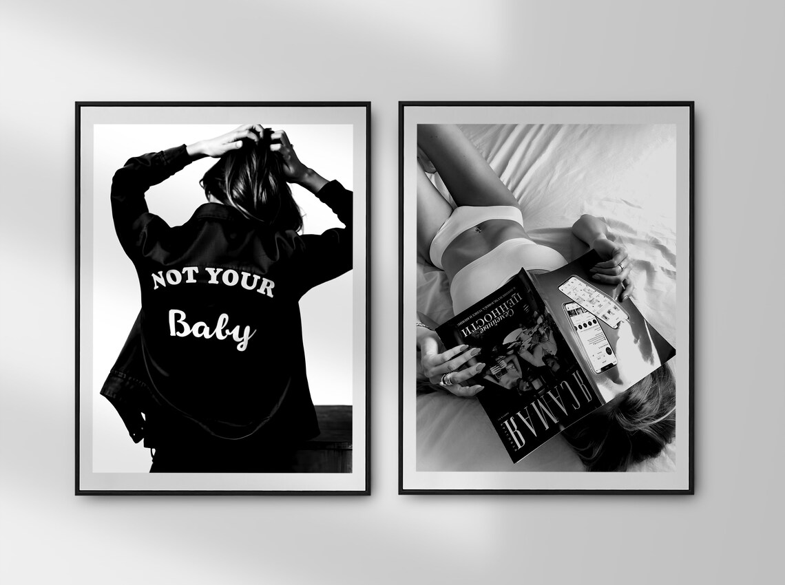 Not Your Baby Feminist Slogan Jacket Black And White Girl Poster - Image 2