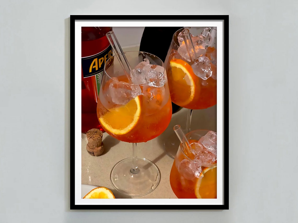 Aperol Spritz Cocktails Orange Ice Bar Cart Color Photo Poster