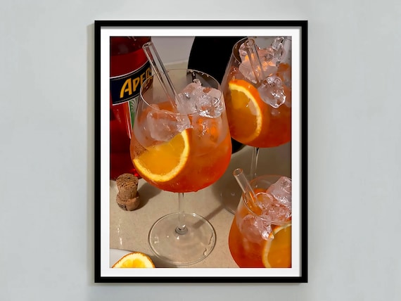 Aperol Spritz Cocktails Orange Ice Bar Cart Color Photo Poster