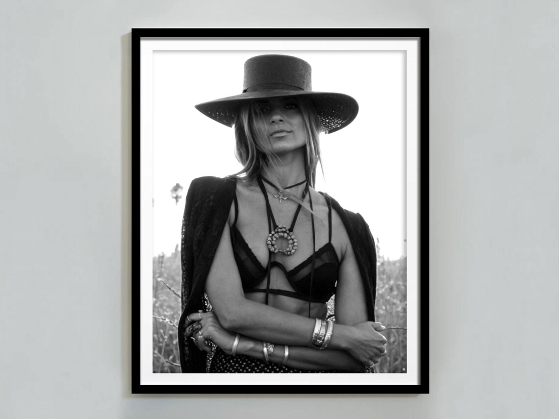 Cowgirl Retro Western Art Print, Black And White