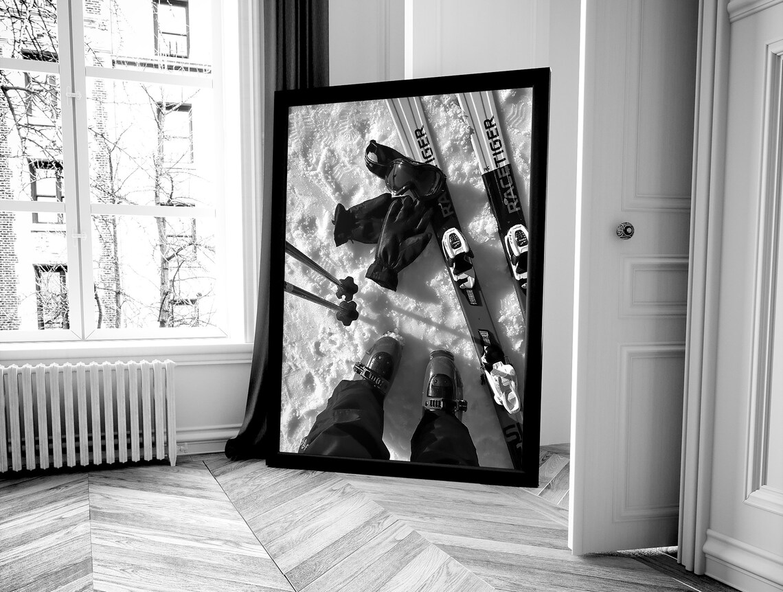 Skier Boots Skis Gloves Goggles In Snow Overhead Gear Layout Photo Print - Image 4