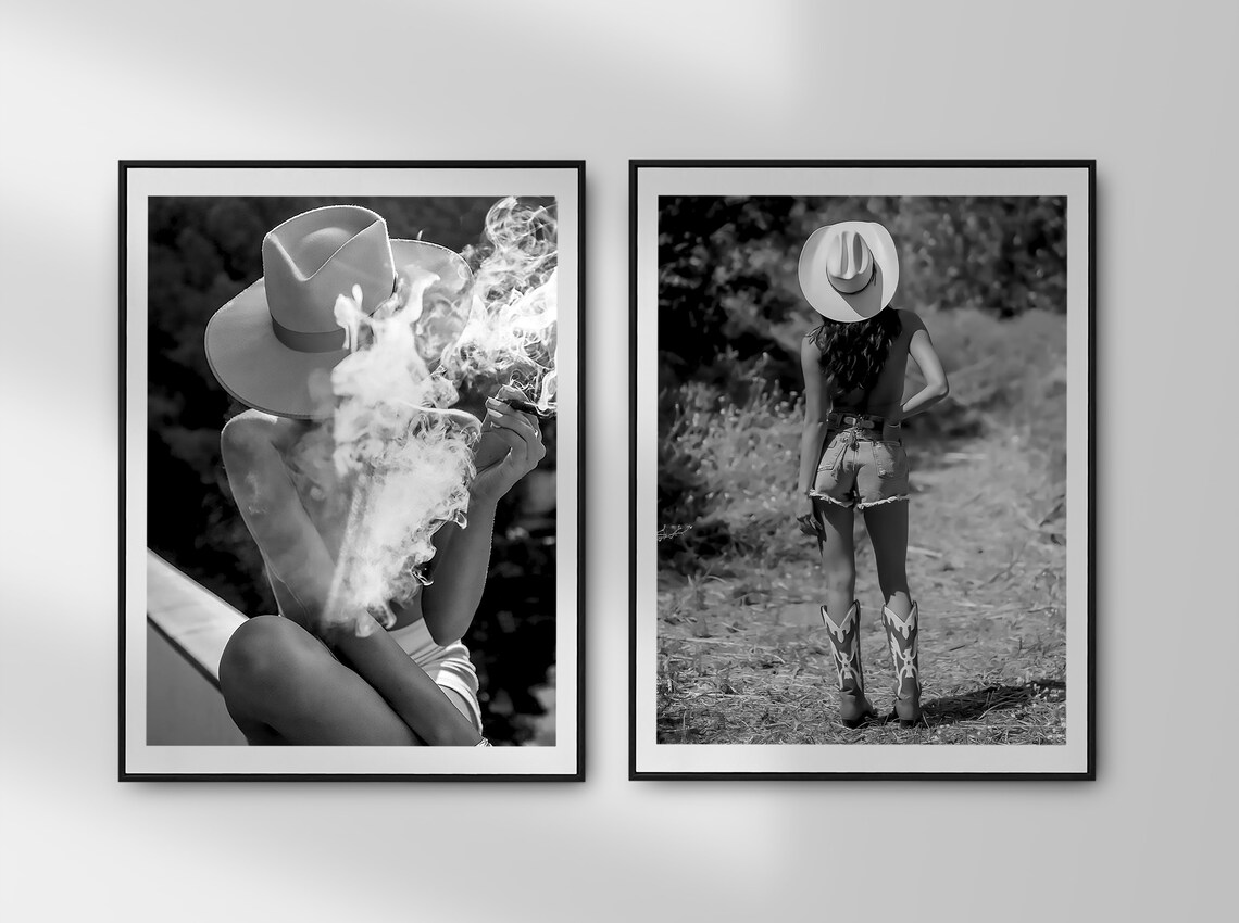 Retro Western Cowgirl Decor, Black and White Poster - Image 2