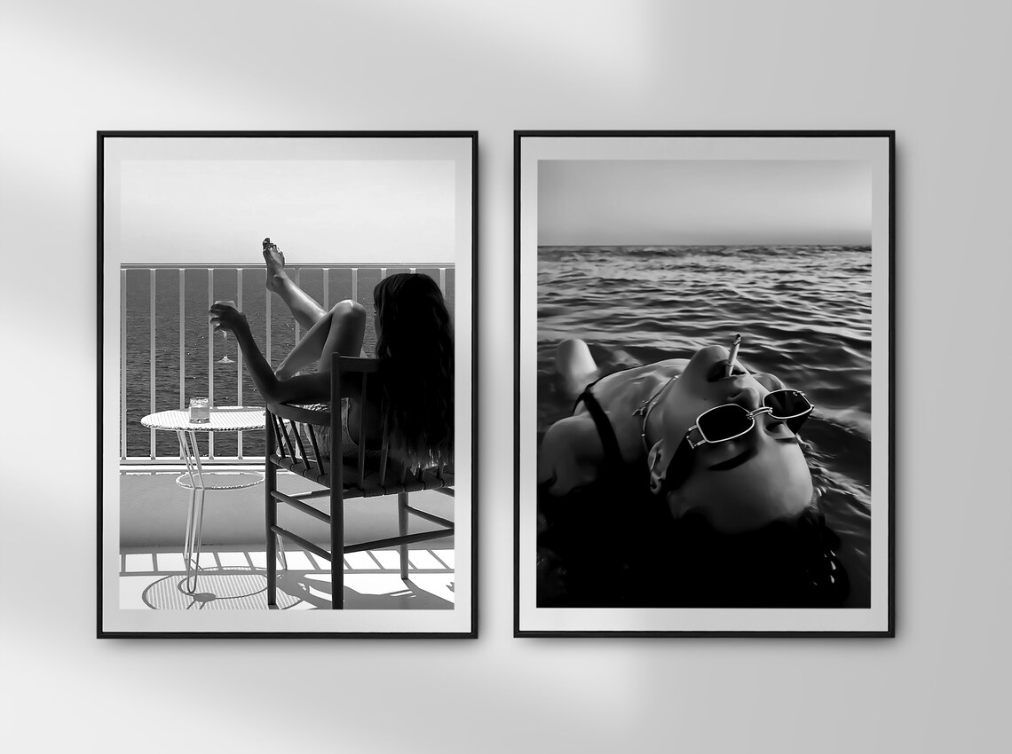 Woman Relaxing On Balcony With Wine Glass Overlooking Ocean Views Poster - Image 4