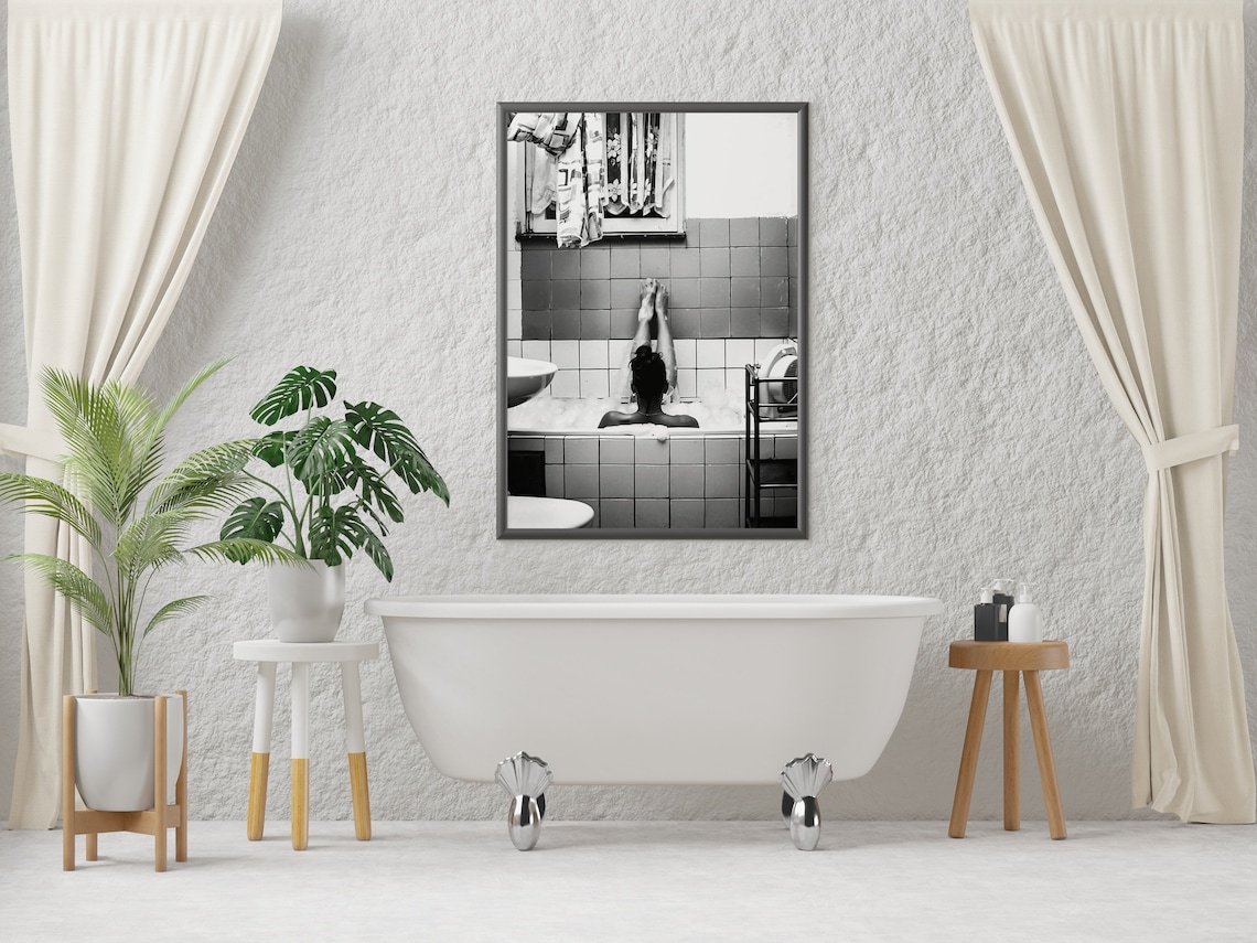Woman in Bathtub Vintage Bathroom Poster, Black and White - Image 3