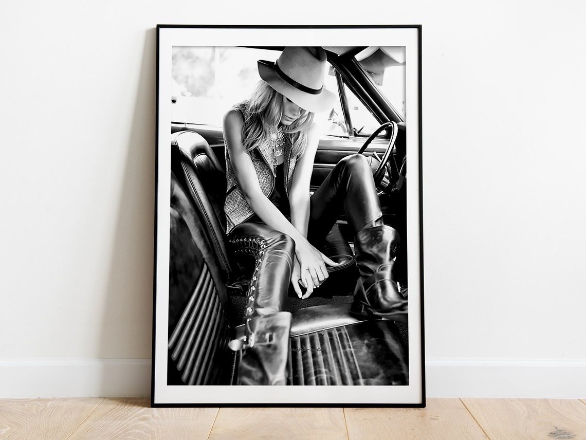 Coastal Cowgirl In Boots Print Feminist Poster Black And White Trendy Wall Art Teen Girl Bedroom Decor Cowgirl Poster - Image 3