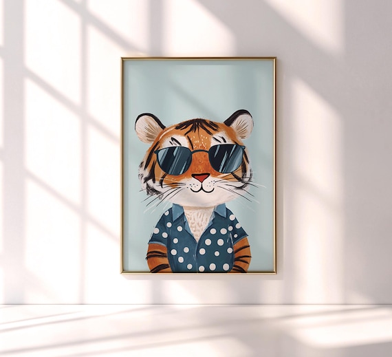 Cool Tiger Wearing Sunglasses Polka Dot Shirt Kids Room Poster