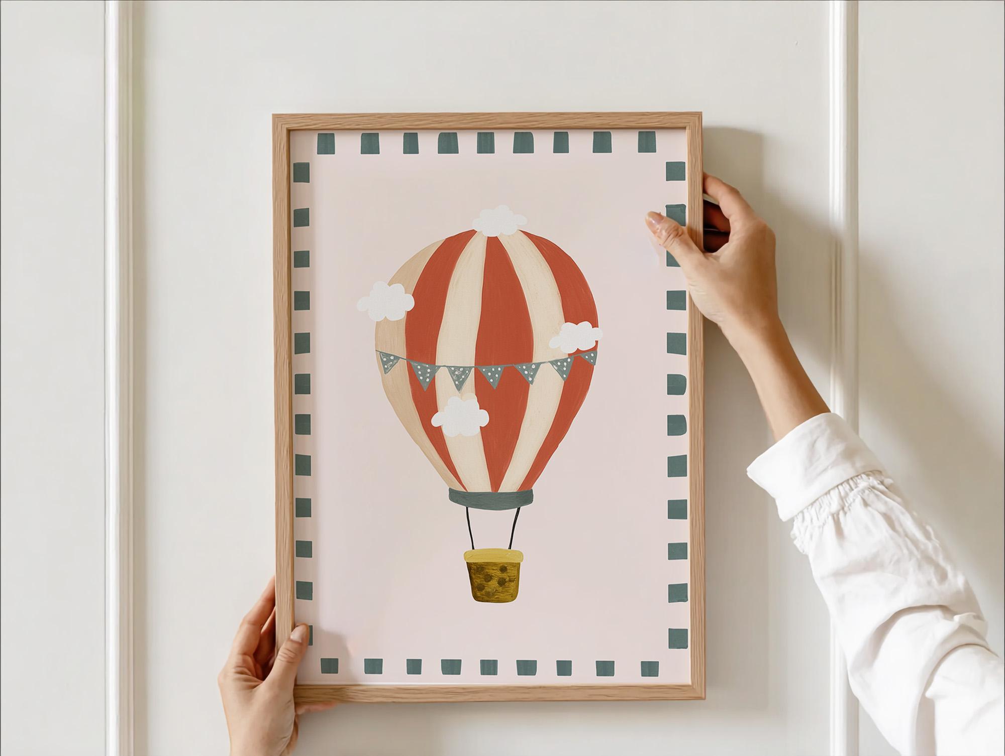Whimsical Hot Air Balloon Nursery Print Adventure Wall Art Kids Room Decor Gender Neutral Travel Theme Playroom
