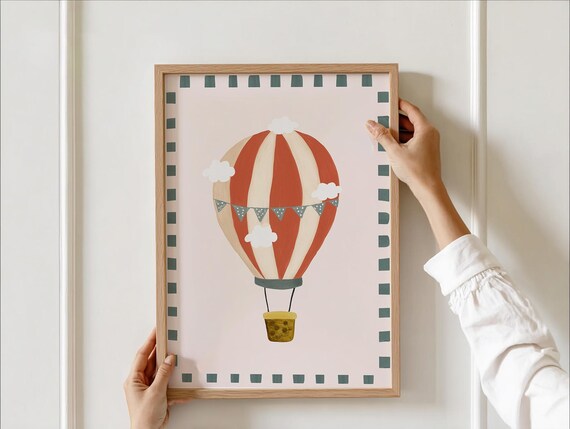 Whimsical Hot Air Balloon Nursery Travel Adventure Decor Poster