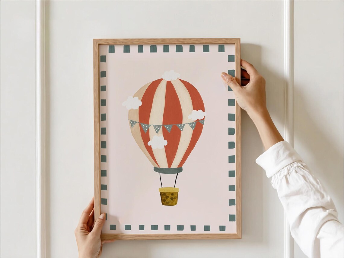 Whimsical Hot Air Balloon Nursery Travel Adventure Decor Poster