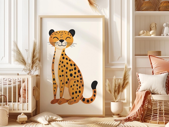 Adorable Leopard Nursery Print Minimalist Cheetah Toddler Room Art Modern Kids Wall Safari Animal Boys Decor