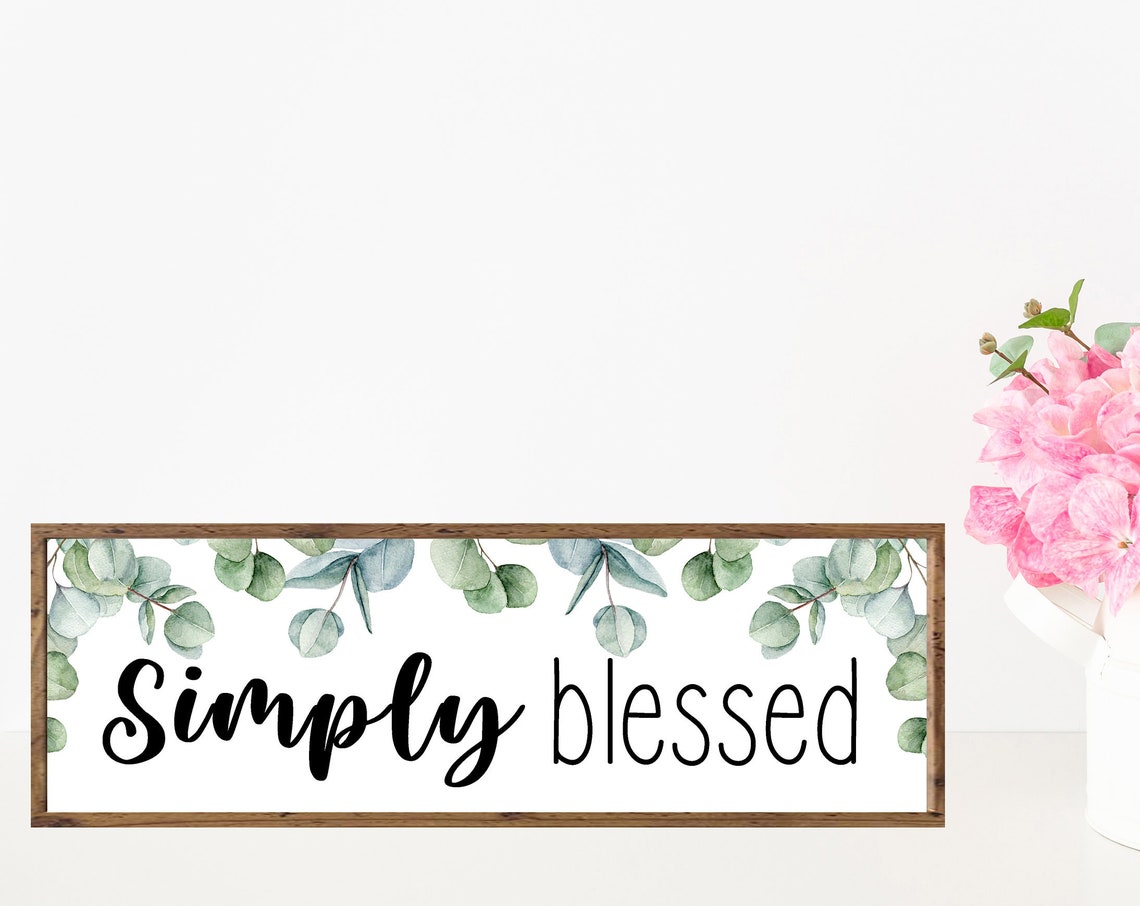 Simply Blessed with Eucalyptus Garland Rustic Horizontal Sign Poster