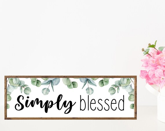 Simply Blessed with Eucalyptus Garland Rustic Horizontal Sign Poster