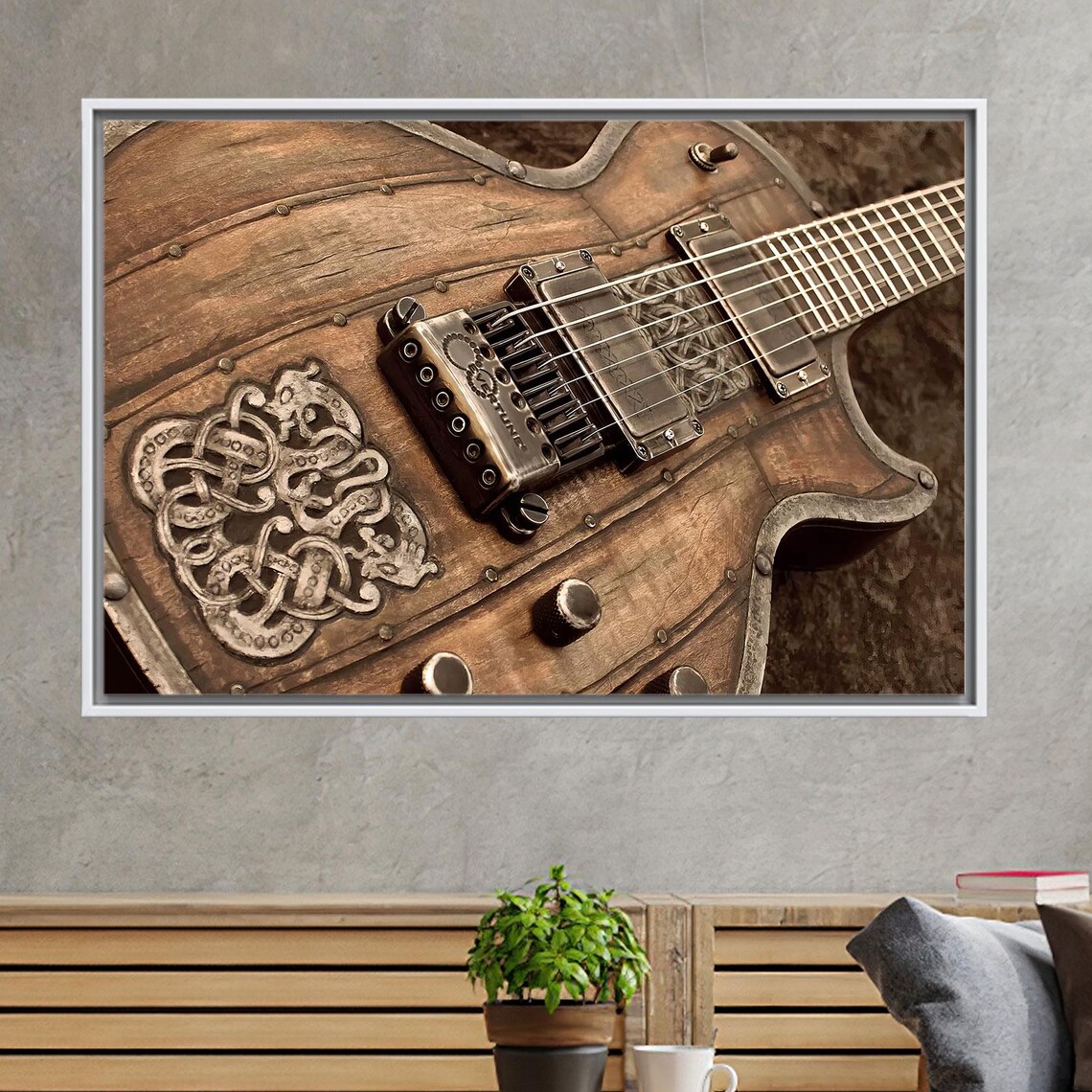 Viking Knotwork Carved Electric Guitar Musician Photo Poster
