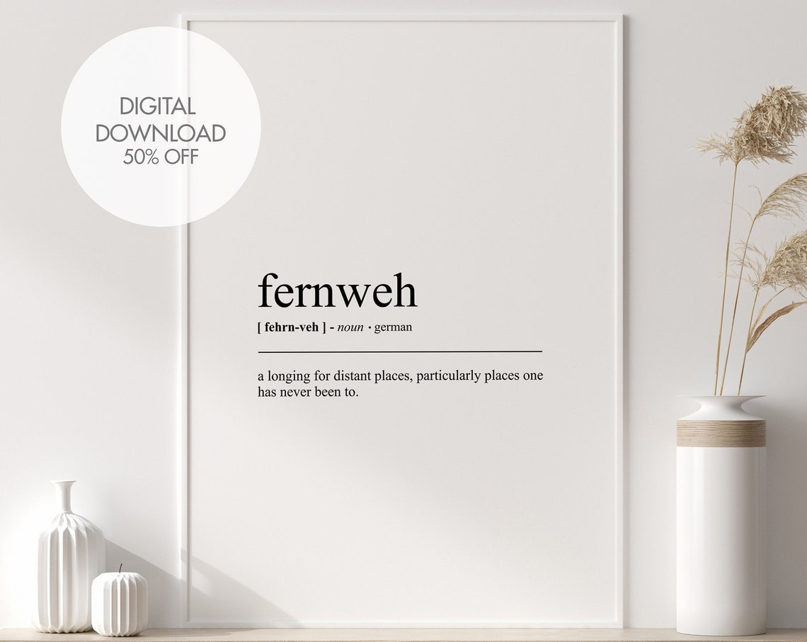 Fernweh German Typography Word Definition Minimalist Dictionary Poster