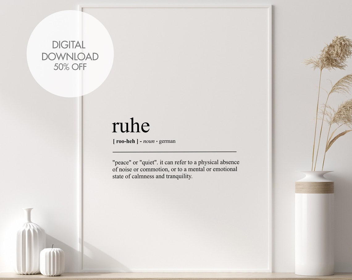 Ruhe German Typography Word Definition Minimalist Dictionary Poster