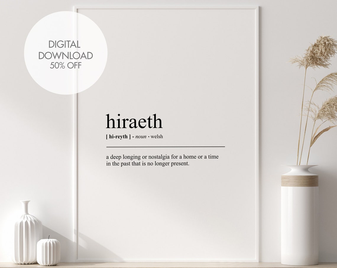 Hiraeth Welsh Typography Word Definition Minimalist Dictionary Poster