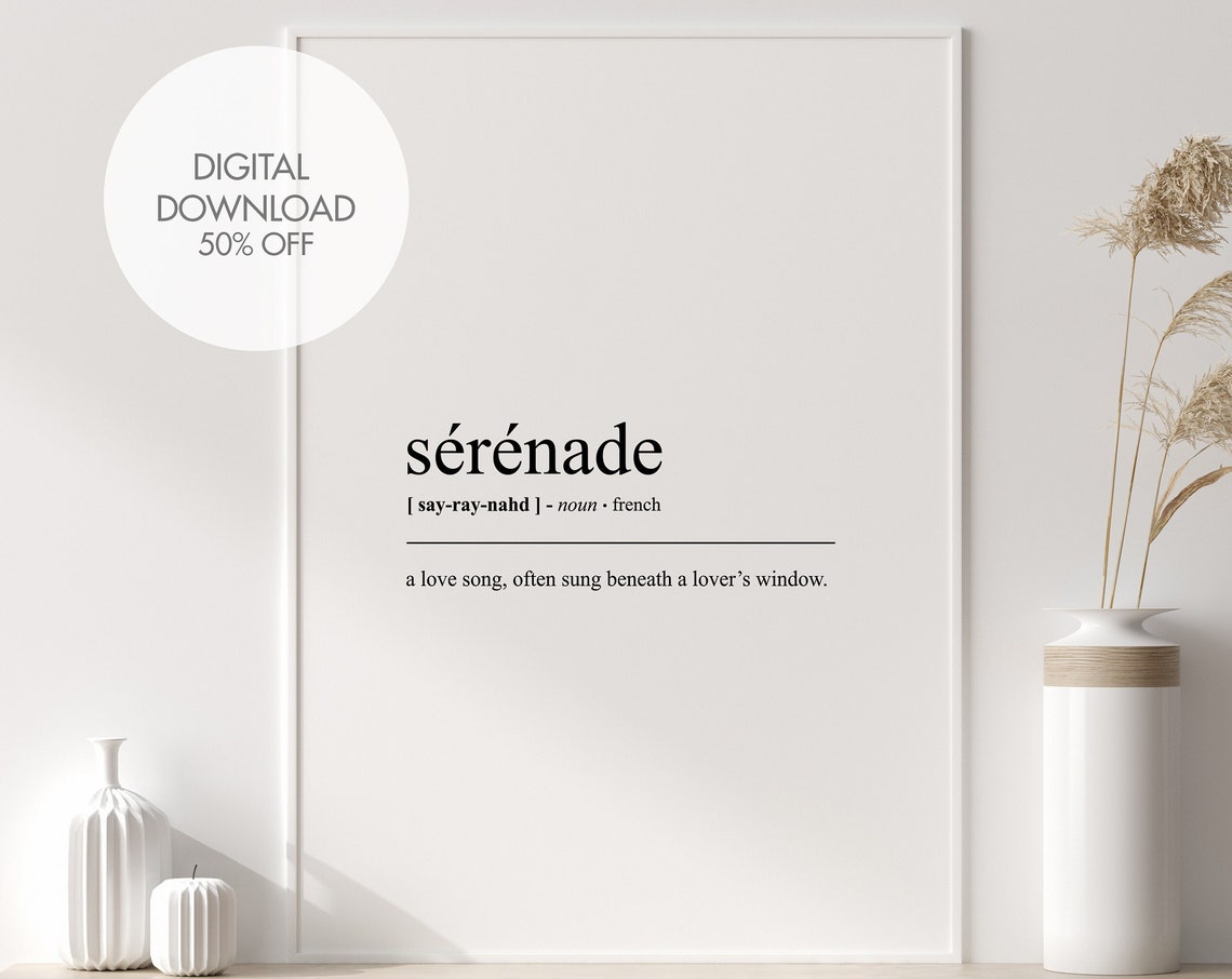 Serenade French Definition Minimalist Dictionary Poster Decor