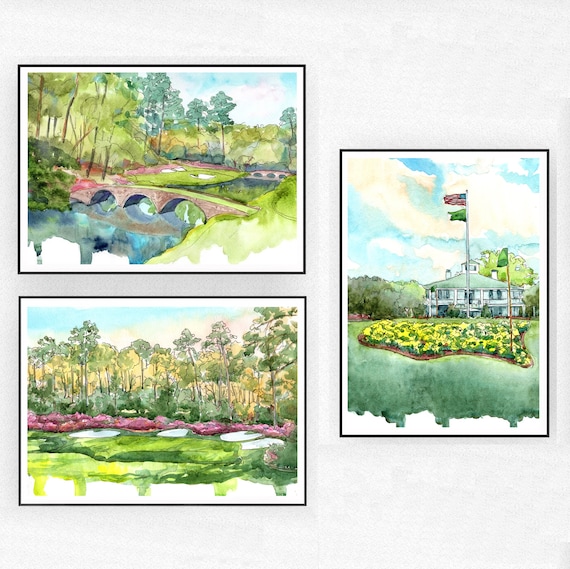 Augusta Golf Watercolor Art Print Set of 3