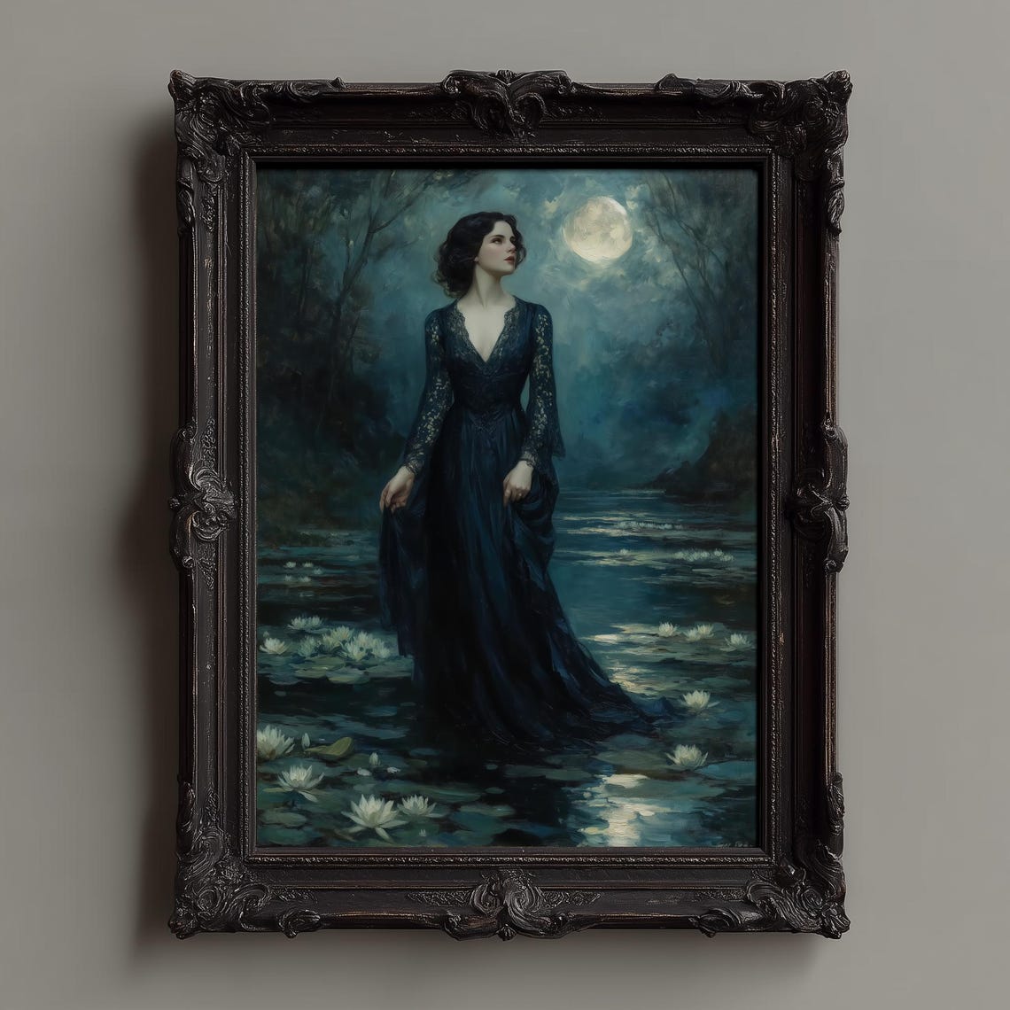 Moonlit Lady Of The Lake Gothic Romance Dark Academia Art Print
