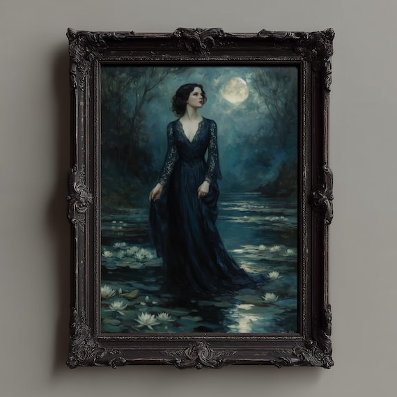 Moonlit Lady Of The Lake Gothic Romance Dark Academia Art Print