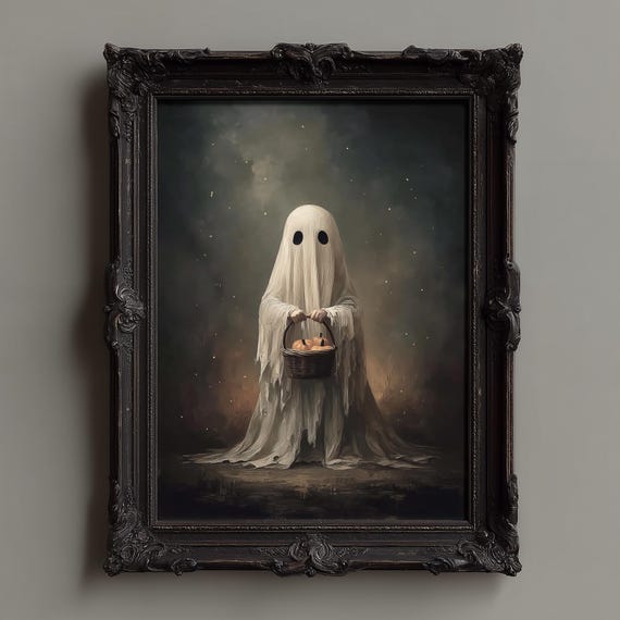 Cute Small With Pumpkins Victorian Painting Dark Academia Room Decor Instant Spooky Halloween Art