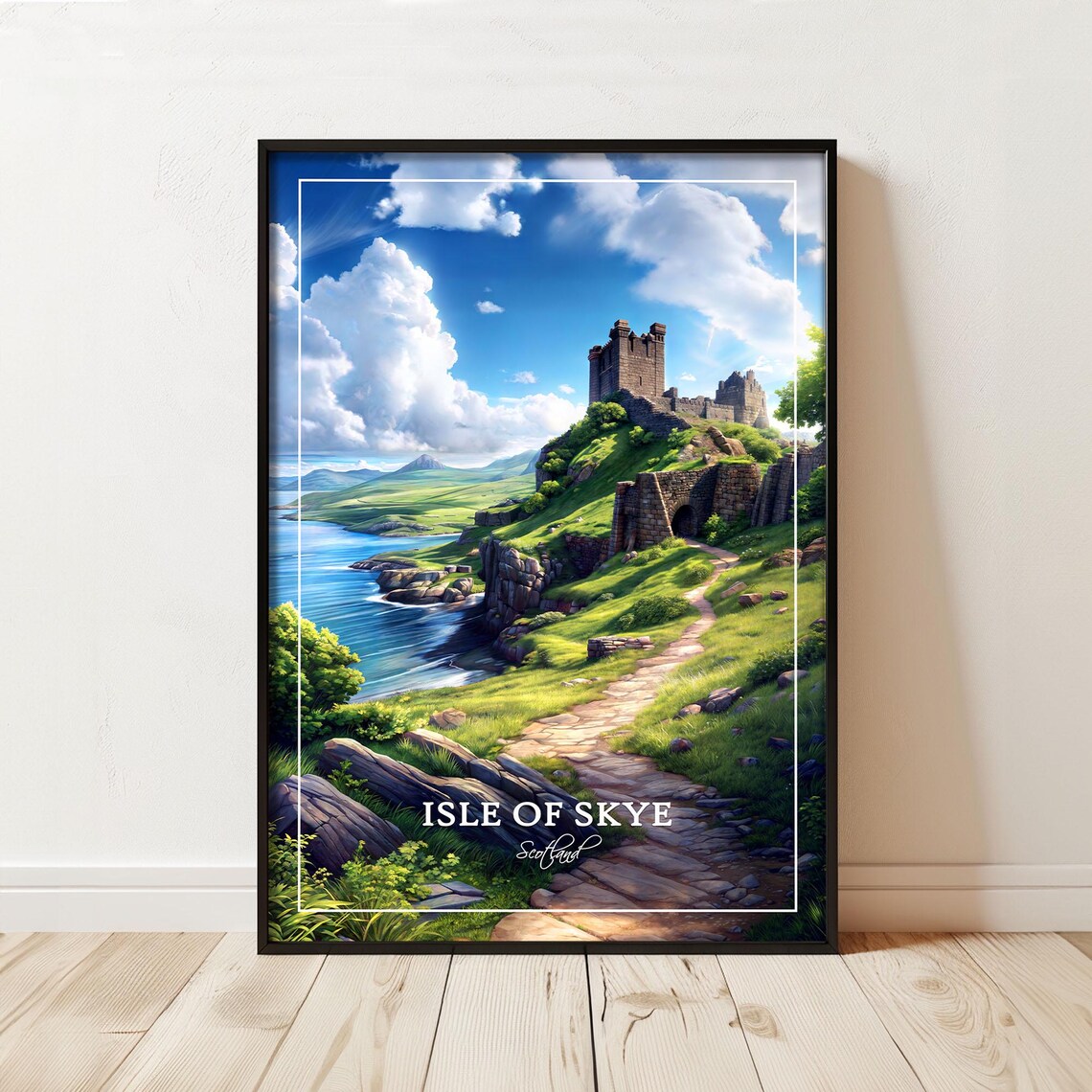 Isle Of Skye Scotland Castle Ruin Coast Green Hills Travel Poster