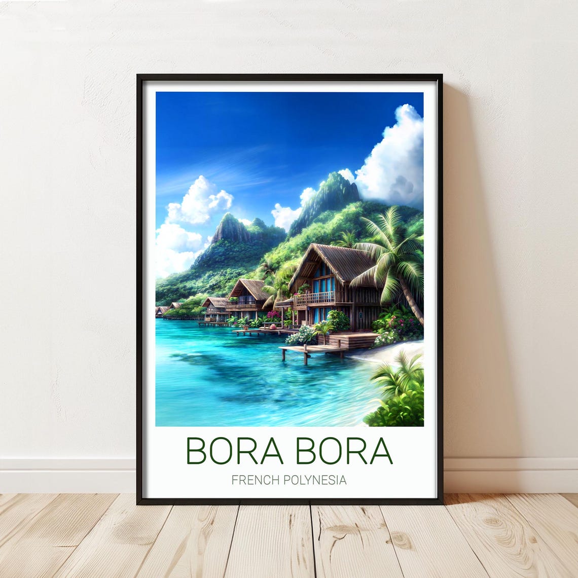 Bora Bora Overwater Bungalows Turquoise Lagoon Travel Poster Art