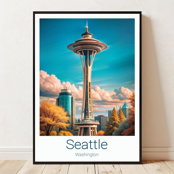 Seattle Space Needle Washington Modern Urban Cityscape Art Poster