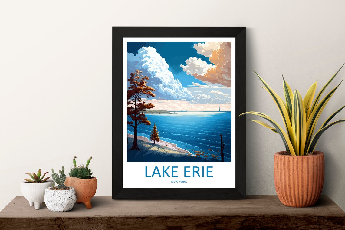 Lake Erie New York Lakeshore Pine Trees Dramatic Clouds Poster - Image 3