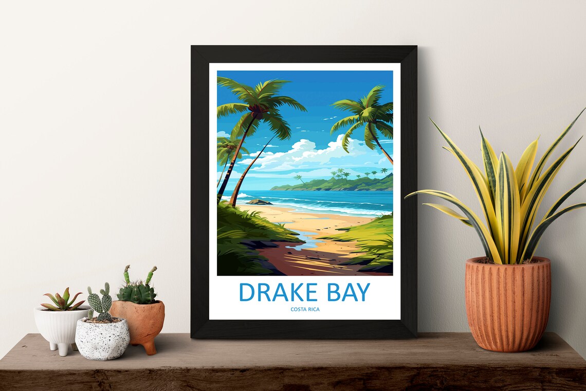 Drake Bay Costa Rica Tropical Beach Palms Retro Travel Poster Art - Image 3
