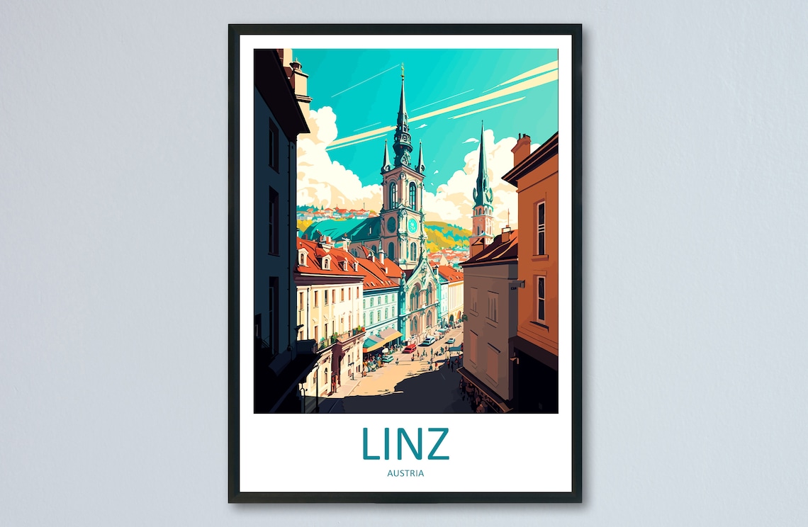 Linz Vintage Travel Poster, Austria City Art