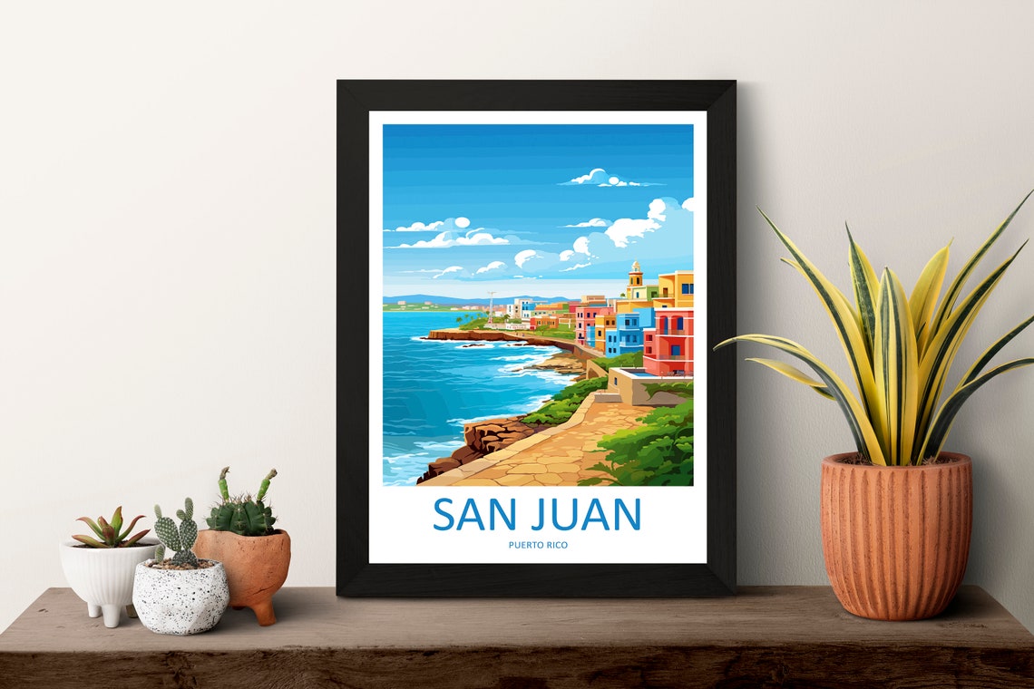 San Juan Old Town Ocean Cliffs Puerto Rico Travel Art Poster - Image 3