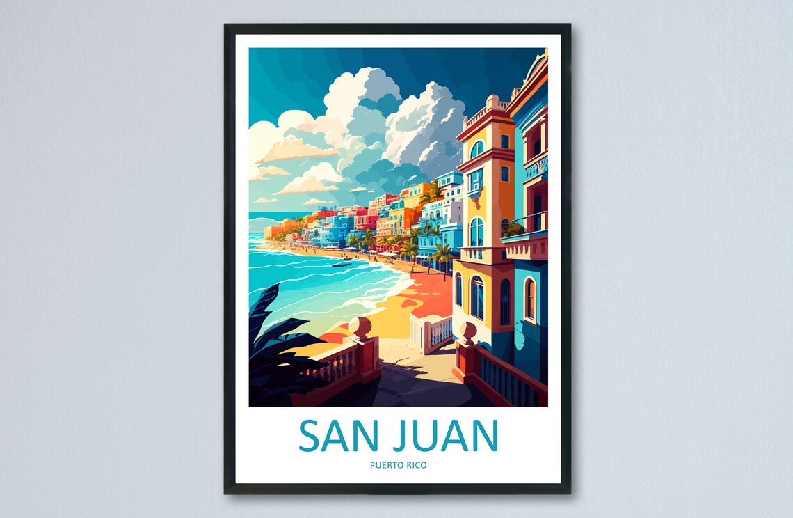 San Juan Travel Poster, Caribbean Wall Art Print