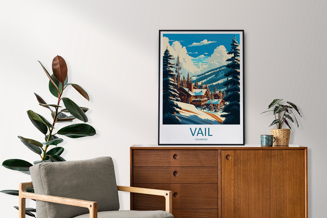 Vail Colorado Cozy Alpine Lodge Mountain View Scenic Travel Poster - Image 2
